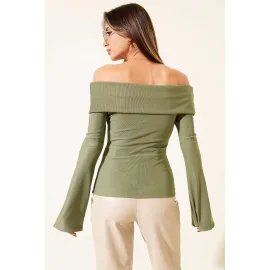 Omzu Açık Fermuarlı Bluz Haki T4330 (Beden: M)