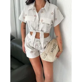 Gömlek Şort Keten Takım S1052-1056 Beyaz (Beden: L)