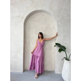 Fırfırlı Katlı Elbise S255049 Gül (Beden: M)