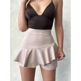 Valonlu Fırfırlı Şort Bej S24683 (Beden: S)