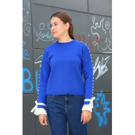 Boncuklu Bile Detaylı Kazak Saks Mavisi (Beden: Standart)