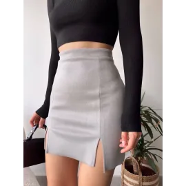 Çift Yurtmaçlı Süet Etek Gri S241002 (Beden: S)