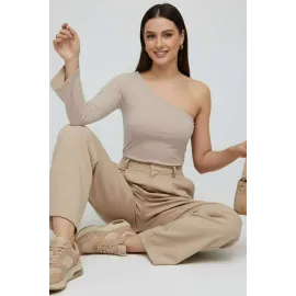 Tek Omuzlu Basic Bluz Vizon T4275 (Beden: Xl)