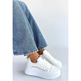 Natte Beyaz Cilt Bağcıklı Spor Ayakkabı (Numara: 37)