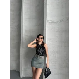 Varaklı Bluz Siyah (Beden: Standart)