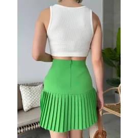 Altı Pliseli Mini Etek Yeşil S24705 (Beden: S)