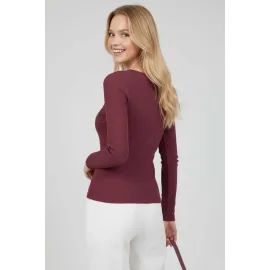 Çıtçıt Detaylı Bluz Mürdüm T4343 (Beden: Xl)