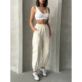 Jogger Lastik Paça Pantolon Bej (Beden: L)