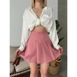 Atlas Belden Pileli Etek S24930 Pudra (Beden: L)