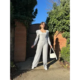 Fitilli Prenses Kol Alt Üst Takım Gri (Beden: L)