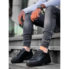 Kb-056 Kuback Siyah Cilt Siyah Yüksek Taban Günlük Spor Ayakkabı (Numara: 43)