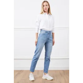 Yüksek Bel Mom Jean Pantolon Mavi (Beden: 36)