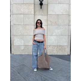 Madonna Yaka Sıfır Kol Bluz Bej (Beden: M)