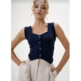 Krep Kumaş Düğmeli Yelek Lacivert S3395 (Beden: L)