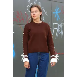 Boncuklu Bile Detaylı Kazak Kahve (Beden: Standart)