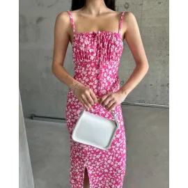 Kaşkorse Desenli Askılı Elbise Pembe (Beden: L)