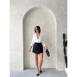 Kadın Tokalı Şort Etek Siyah S25449 (Beden: M)