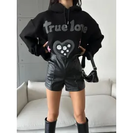 3 İplik Şardonlu Oversize True Baskılı Sweat Siyah (Beden: M)