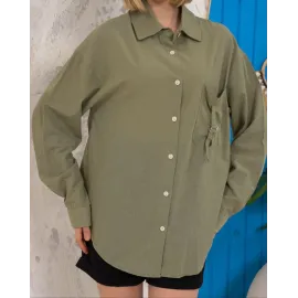 Relax Fit Keten Gömlek Haki S255349 (Beden: M)