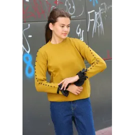 Boncuklu Bile Detaylı Kazak Hardal (Beden: Standart)