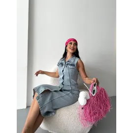 Sıfır Kol Kar Yıkama Tunik Ceket Mavi D2520 (Beden: 36)