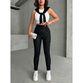 Gizli Yan Fermuarlı Bulut Desenli Tayt Siyah H248638 (Beden: M)