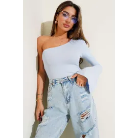 Tek Omuzlu Basic Bluz Mavi T4275 (Beden: L)