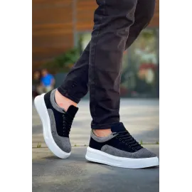 Kb-005 Kuback Siyah Gri Süet Bağcıklı  Günlük Erkek  Ayakkabı (Numara: 44)