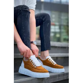 Kb-X10 Kuback Taba Süet Beyaz Yüksek Taban Günlük Spor Ayakkabı (Numara: 41)