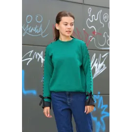 Boncuklu Bile Detaylı Kazak Petrol Yeşili (Beden: Standart)