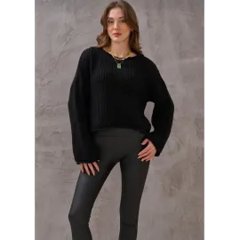 Salaş Delik Detaylı Kazak Siyah (Beden: Standart)