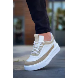 Kb-006 Kuback Beyaz Cilt Bej Süet  Yüksek Taban Bağcıklı Günlük Erkek Ayakkabı (Numara: 41)