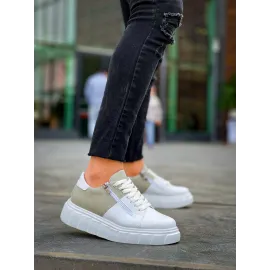 Kb-X155 Kuback Beyaz Cilt Gri Süet Detaylı Beyaz Yüksek Taban Günlük Spor Ayakkabı (Numara: 43)