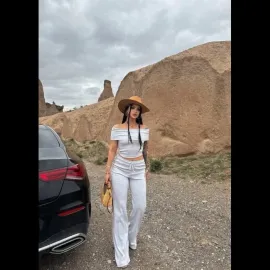 Madonna Yaka Bol Paça Pantolonlu Takım Gri (Beden: L)