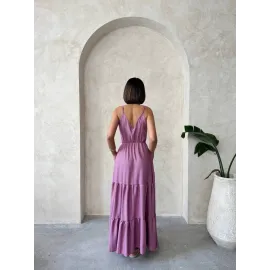 Fırfırlı Katlı Elbise S255049 Gül (Beden: L)