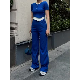 Düğme Yakalı Saks Alt Üst Takım S3943 (Beden: S)