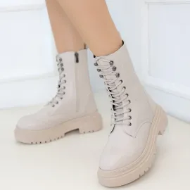 Caxa Bej Cilt Bağcıklı Bot (Numara: 37)