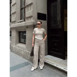 Düğme Yakalı Bej Alt Üst Takım S3943 (Beden: M)