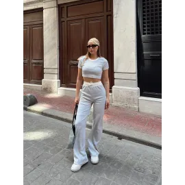 Crop Pantolon Biyeli Takım Gri (Beden: S)