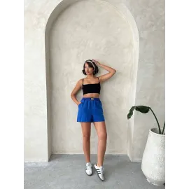 Armalı Keten Şort Saks Mavisi S251003 (Beden: S)