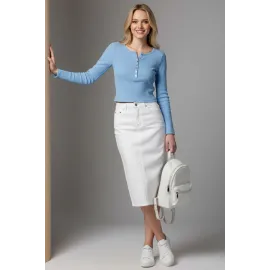 Çıtçıt Detaylı Bluz Mavi T4343 (Beden: S)