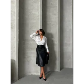 Komple Parçalı Deri Etek Siyah H26441 (Beden: M)