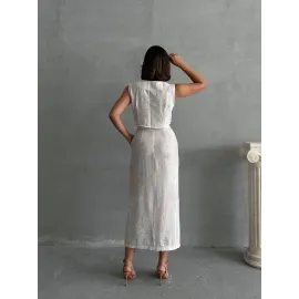 Çilek Takım Etek Yelek Beyaz (Beden: Xl)