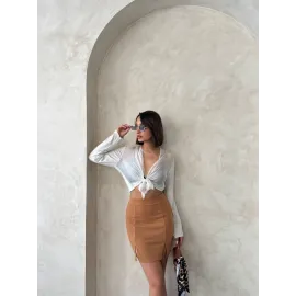 Çift Yırtmaçlı Etek Camel S25910 (Beden: M)