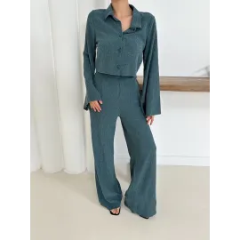 Gömlek Yaka Kaplama Düğmeli Takım Petrol Yeşili St265866 (Beden: Xl)