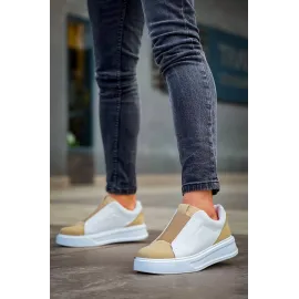 Kb-007  Kuback  Beyaz Bej Yüksek Taban Tek Bant Bağcıksız Günlük Erkek Ayakkabı (Numara: 41)