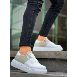 Kb-X155 Kuback Beyaz Cilt Gri Süet Detaylı Beyaz Yüksek Taban Günlük Spor Ayakkabı (Numara: 44)