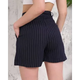 Çizgili Düğmeli Şort Siyah S2551251 (Beden: L)