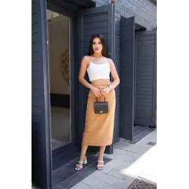 Uzun Düğmeli Etek Bej (Beden: L)