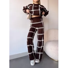 Ekoseli Triko Takım Kahvebeyaz (Beden: Standart)